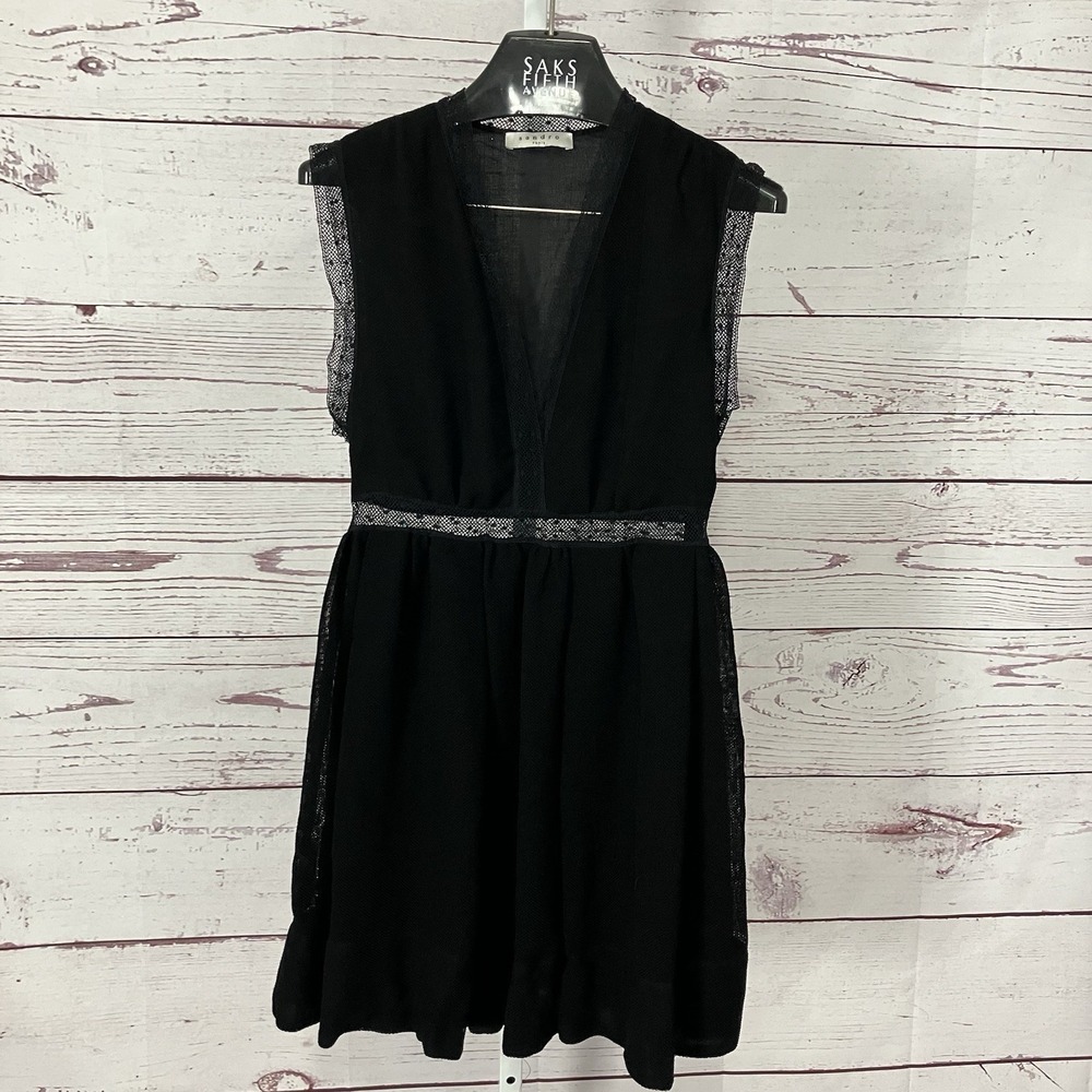 Sandro Paris Dress Womens Size M Black Lace Trim Fit Flare Sleeveless NWT - Picture 11 of 16